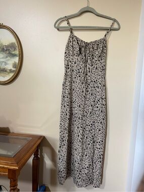 Beige Floral Tie-Front Maxi Dress